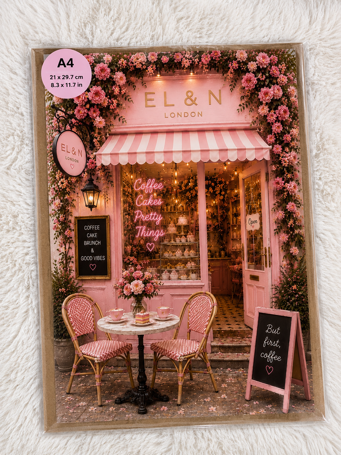 Coffee, Cakes & Pretty Things – Pink Café Wall Art A4 Print