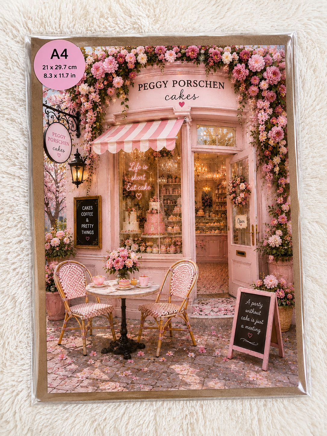 Life Is Short, Eat Cake – Pink Bakery Wall Art A4 Print