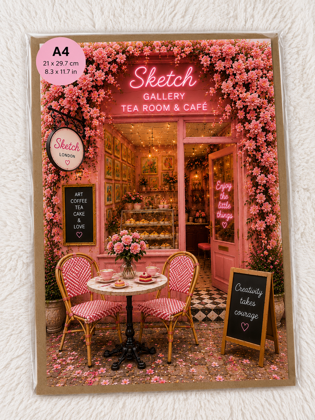 Creativity Takes Courage – Pink Tea Room & Café Wall Art A4 Print