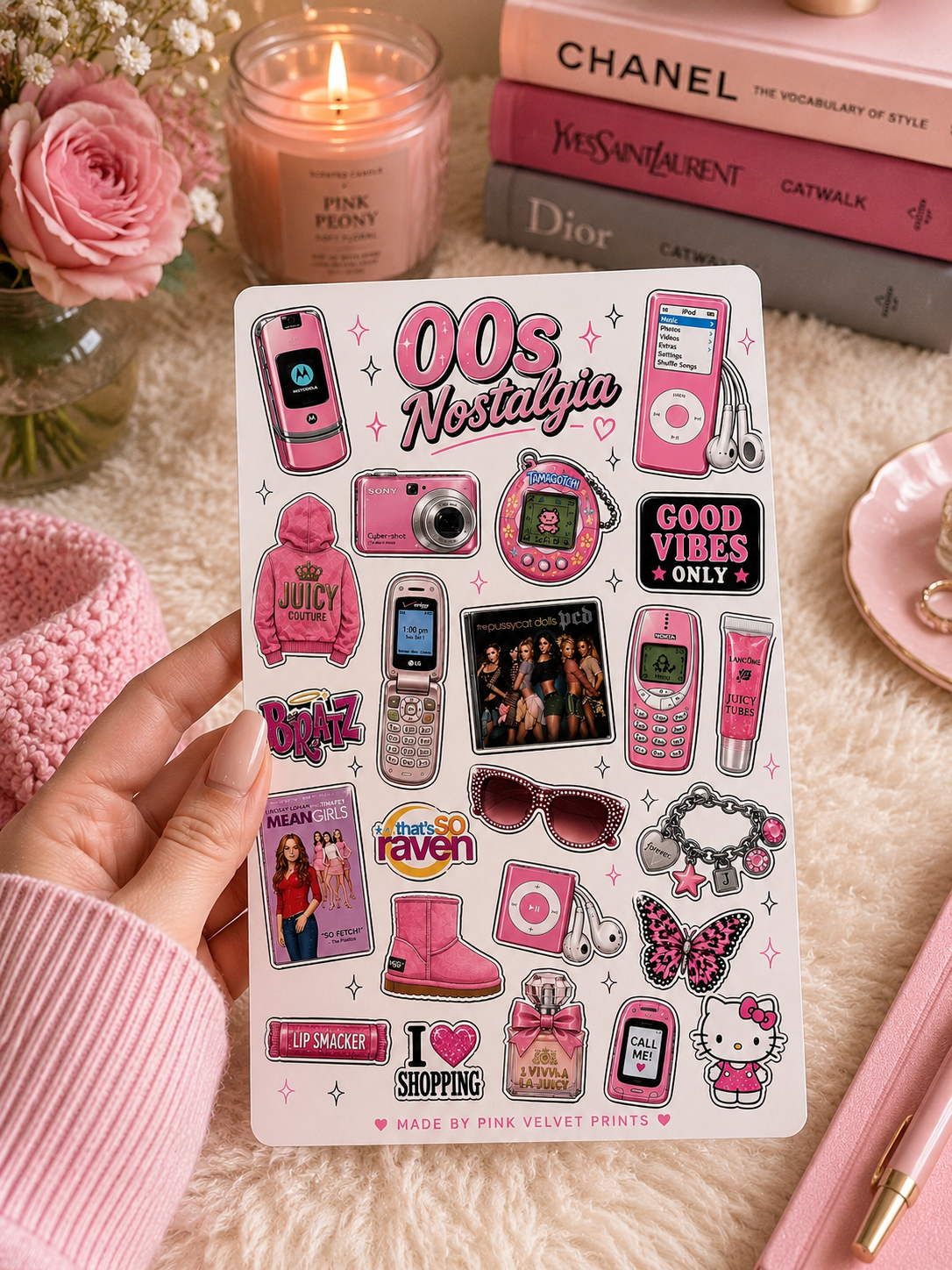 00s Nostalgia Sticker Sheet | Pink Y2K Aesthetic A6 Planner & Journal Stickers